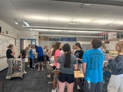 President Alyssa Kuper watches as groups work on the icebreaker activities at the opening meeting for FCCLA.