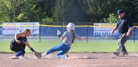 After a throw from the catcher, Jessa Kraft, shortstop Evelyn Skrdla tags out the baserunner at second in the Ponca game.